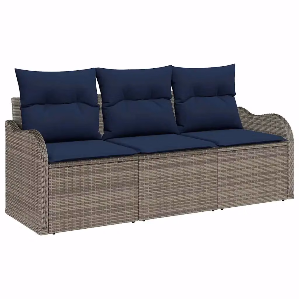 Set Divano da Giardino a L vidaXL in Polyrattan Grigio e Blu con Cuscini e Struttura in Acciaio Verniciato a Polvere – 2