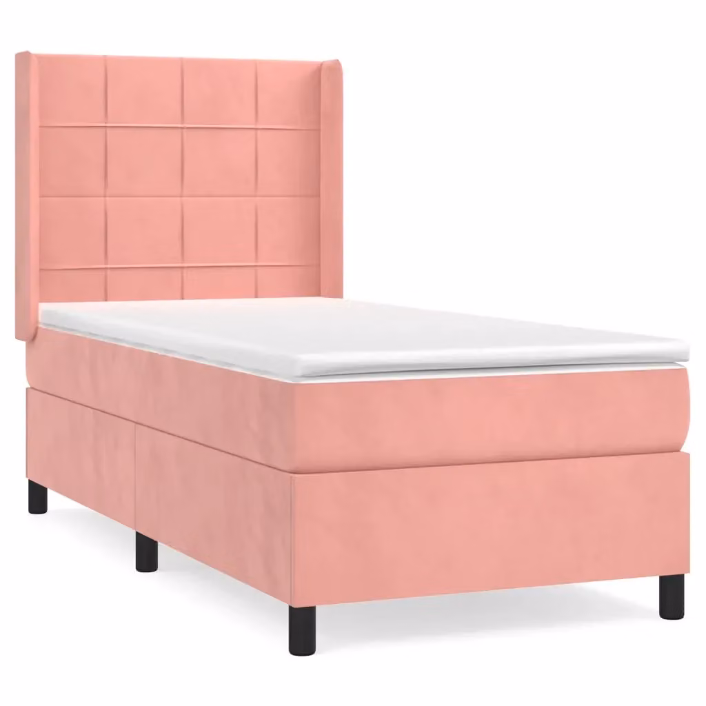 vidaXL Giroletto a Molle con Materasso Ibrido in Velluto Rosa e Bianco, L/P/H: 80 x 200 cm – 2