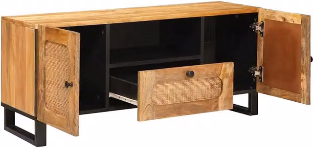 Mobile TV moderno in legno di mango massello marrone con vani porta media L: 105 cm, P: 33 cm, H: 46 cm