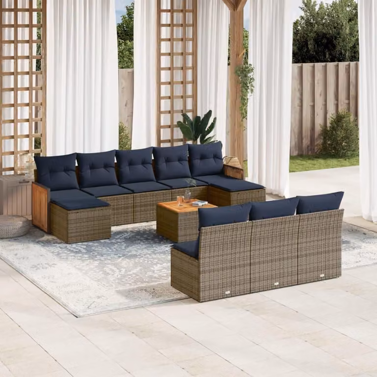 Maison Exclusive - Set da giardino 11 pezzi con cuscini, grigio, polyrattan