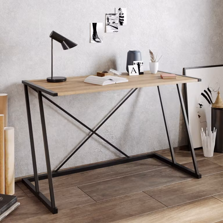 Skye Decor, Anemon - Noce, Nero, Scrivania, Noce, 100% PANNELLI DI PARTICELLE RIVESTITI IN MELAMMINA, 120 x 60 x 75 cm