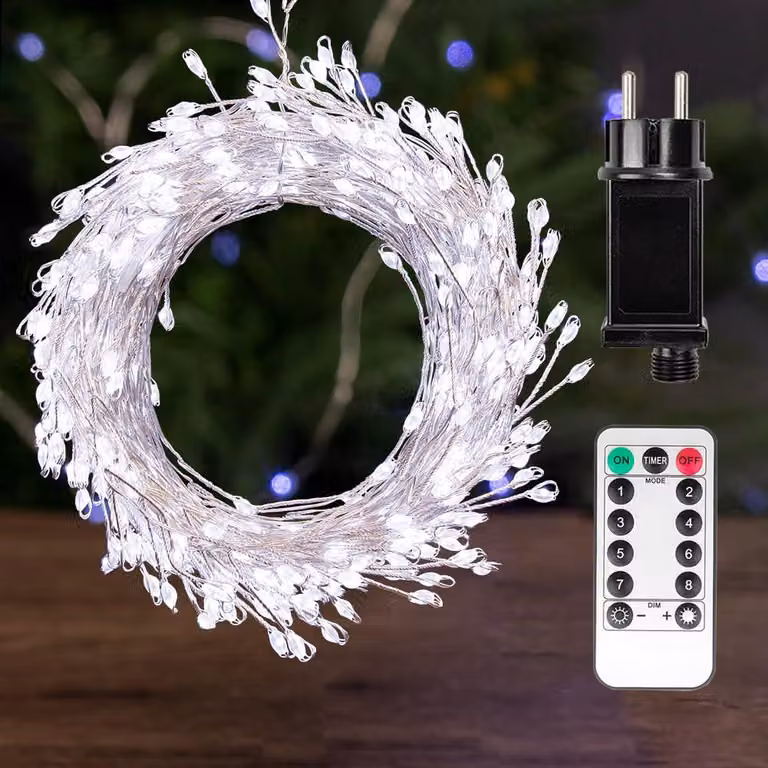 Luci decorative a LED, lunghezza 3 metri, 100 LED, luce bianca fredda, con telecomando, impermeabili