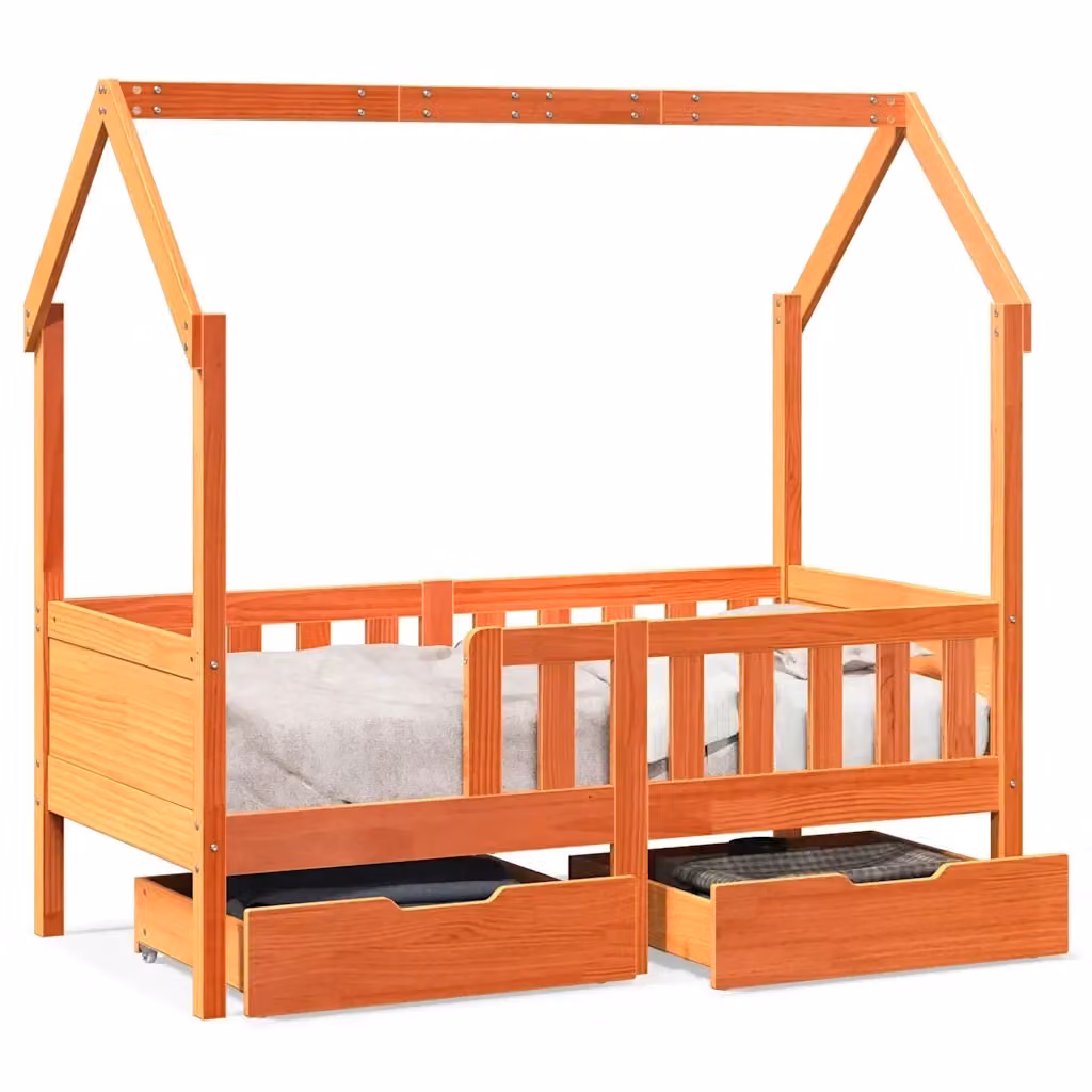 Giroletto per bambini vidaXL in legno massello di pino con cassetti, colore marrone rustico, L 70 x P 140 cm – 2