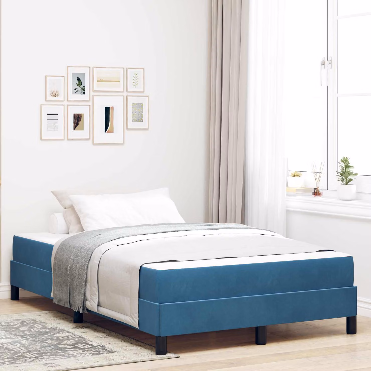 Letto a molle con materasso vidaXL in tessuto blu, L/P: 120 x 200 cm – 1