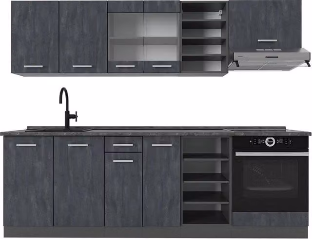 Cucina componibile moderna R-Line Vicco, colore nero e antracite, L: 240 cm, senza piano di lavoro – 1