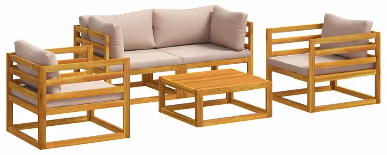 Set da giardino per relax, composto da 5 pezzi, modulare, in legno massello di acacia naturale