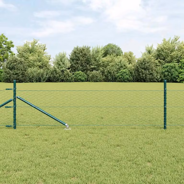 Recinzione esagonale con pali vidaXL in acciaio rivestito in PVC verde, L: 10 m, H: 0,4 m