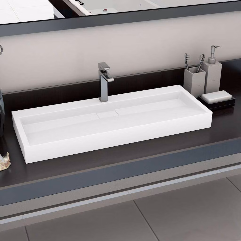 The Living Store Lavabo 120 x 46 x 11 cm Fusione minerale/marmo bianco