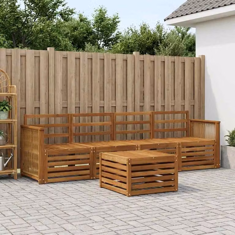 Set di divani da esterno vidaXL a forma di L in legno di acacia massello marrone con cuscini inclusi