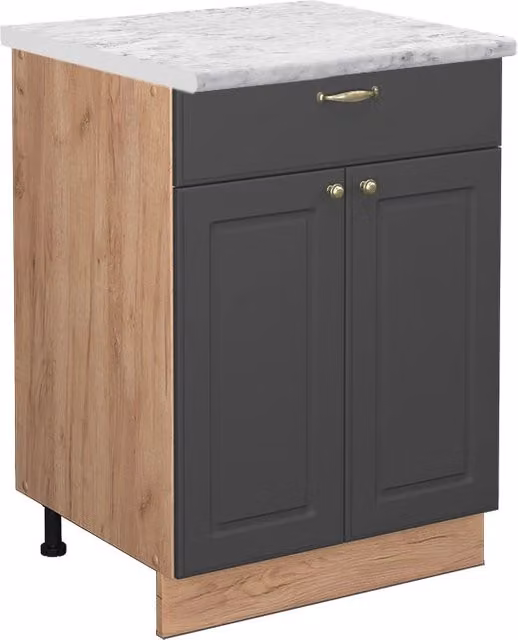 Mobiletto base per cucina Fame-Line Antracite-oro/Rovere dorato 60 cm con cassetto, PL Marmo Vicco