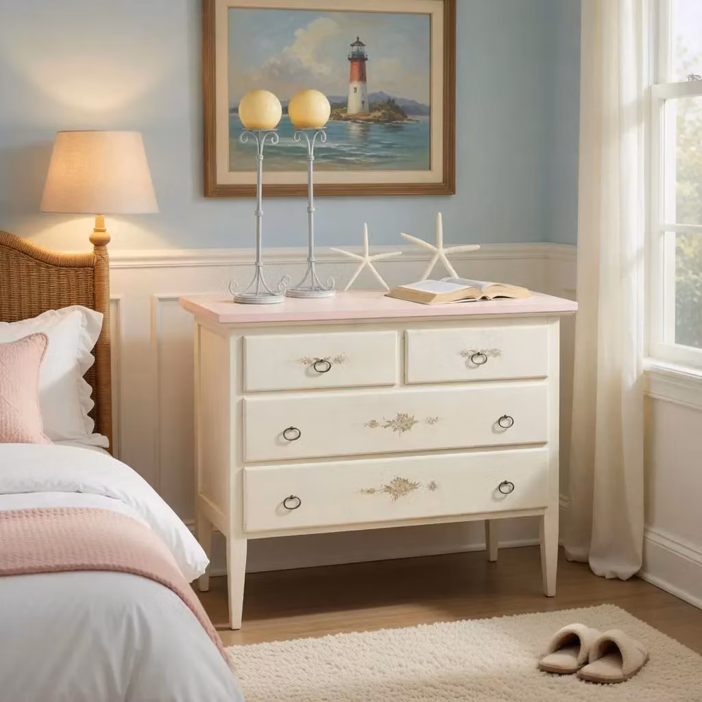 Comodino Como con 4 cassetti in legno bianco e rosa Mobili 2G L: 110 cm, P: 51 cm, H: 90 cm – 1