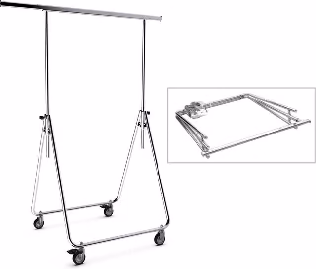 Stender Appendiabiti Pieghevole ed Estensibile GIORDANOSHOP in Acciaio Cromato Argento con Ruote L/P/H: 85/130 x 70 x 95/160 cm
