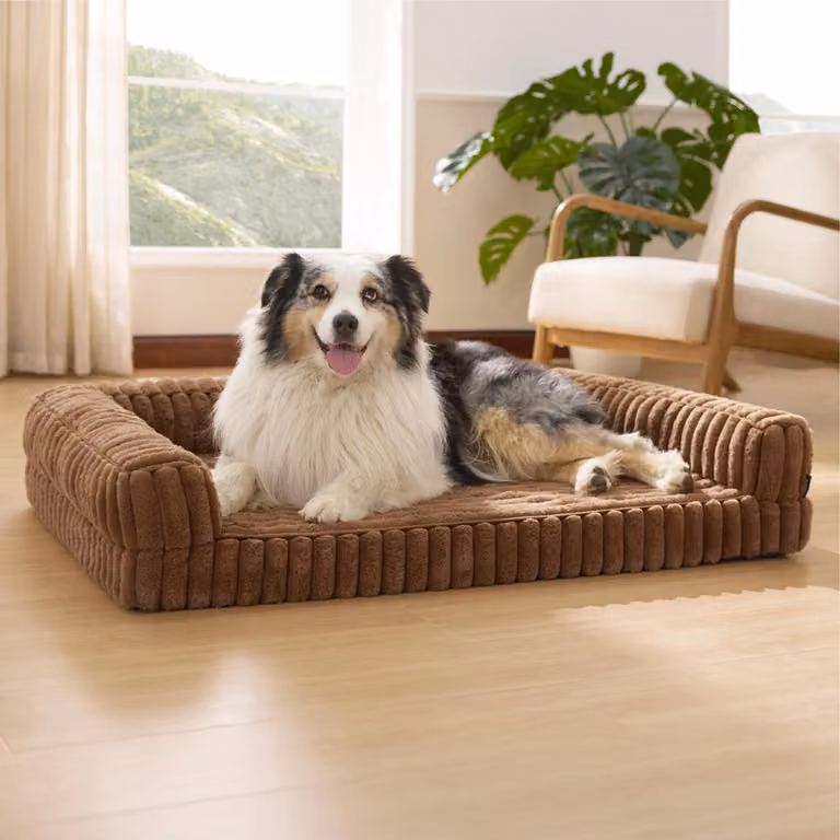 Cuccia ortopedica per cani, grande, 106x76x18 cm, color cammello, con memory foam e base antiscivolo
