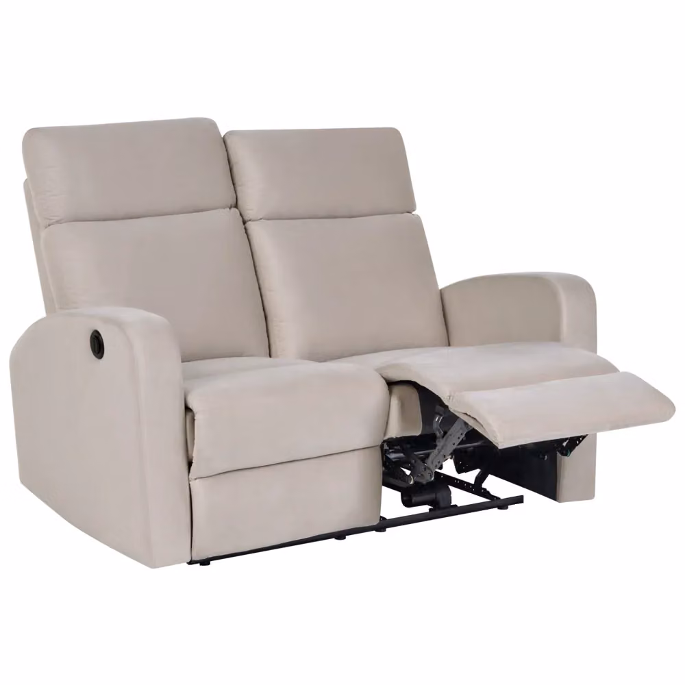 Divano 2 posti Beliani in velluto beige con schienale e poggiatesta regolabili elettricamente e design glamour per il tuo soggiorno L: 133 cm, P: 100 cm, H: 76 cm – 2