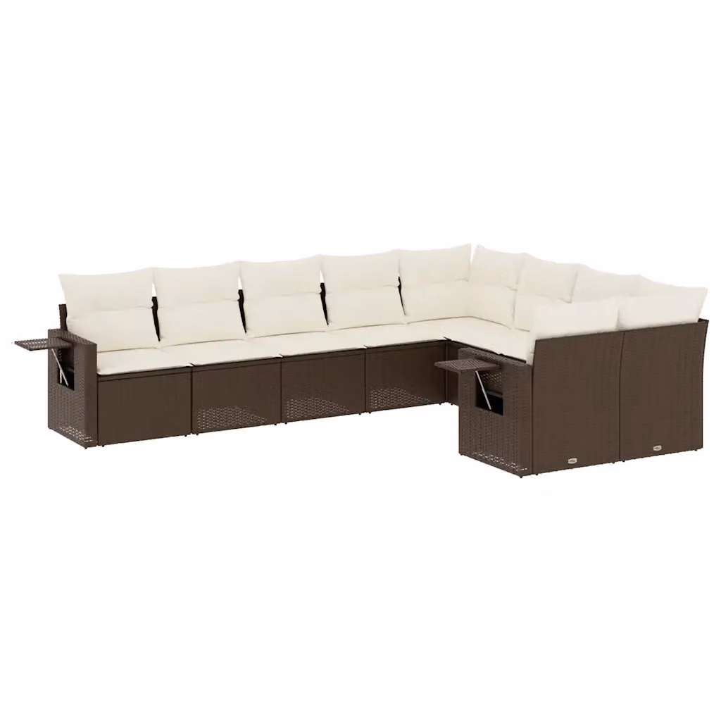 vidaXL Set di Divani da Giardino a L in Polyrattan Marrone con Cuscini Bianchi – 2