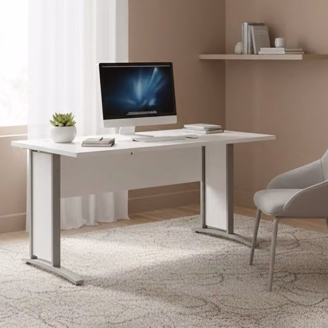 Scrivania Ascorbato DMORA per ufficio e casa, tavolo moderno porta PC in MDF, L 150 cm x P 80 cm x H 75 cm, Bianco e Grigio