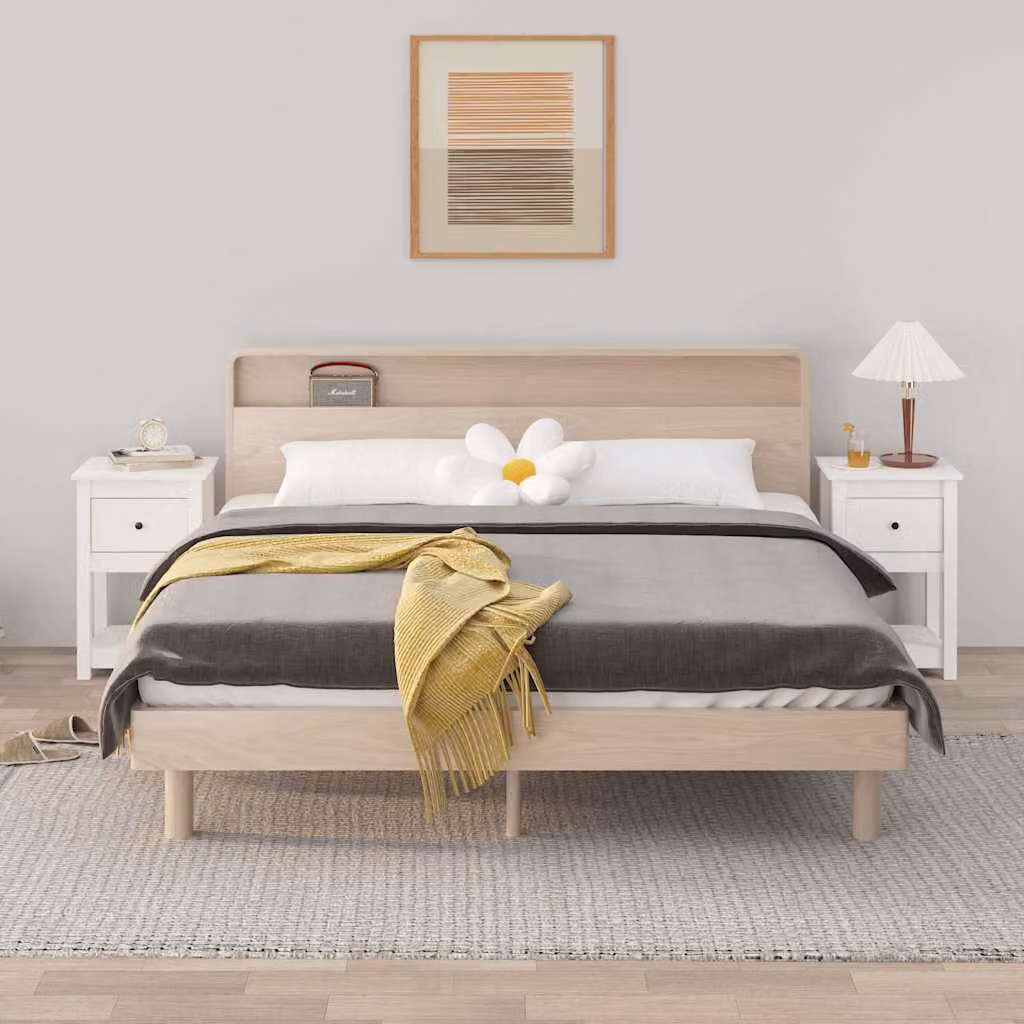 Set di 2 comodini vidaXL in legno massello di pino bianchi, design moderno, L 40 cm x P 35 cm x H 61,5 cm