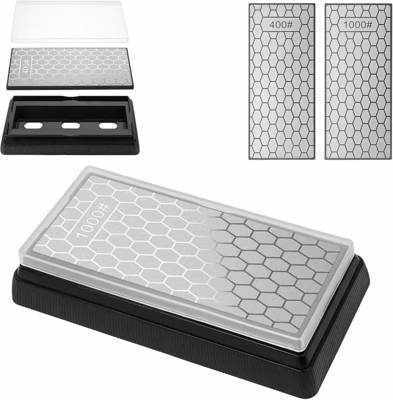 Affilatore per utensili diamantato, a doppia faccia, grana 400/1000, con base antiscivolo, ideale per forbici da cucina e da giardino