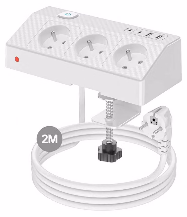 Ciabatta multipresa per ufficio, PASSUS, modello 7-in-1, con 3 prese di tipo francese