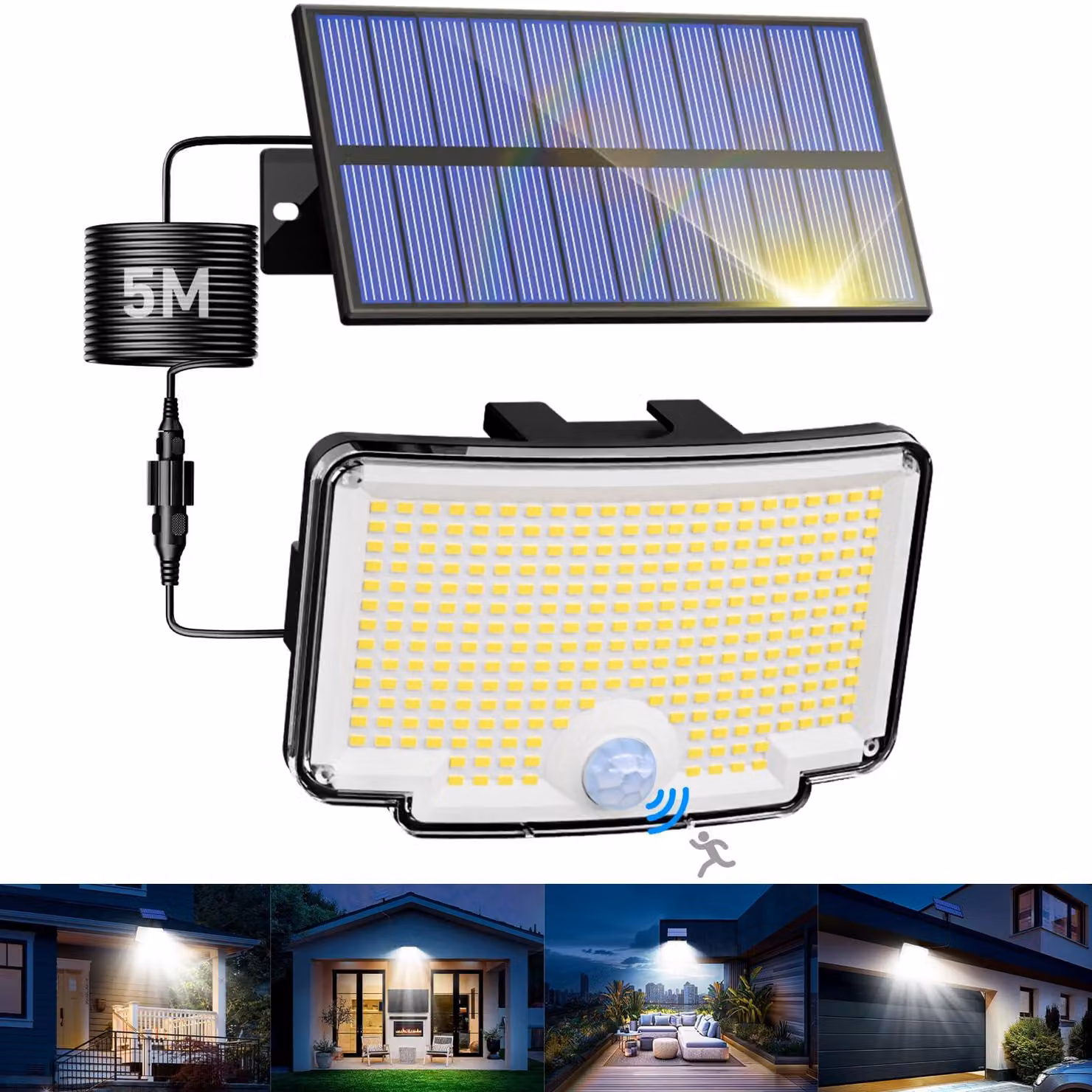 318 Lampade solari LED per esterni, con sensore di movimento e pannello solare