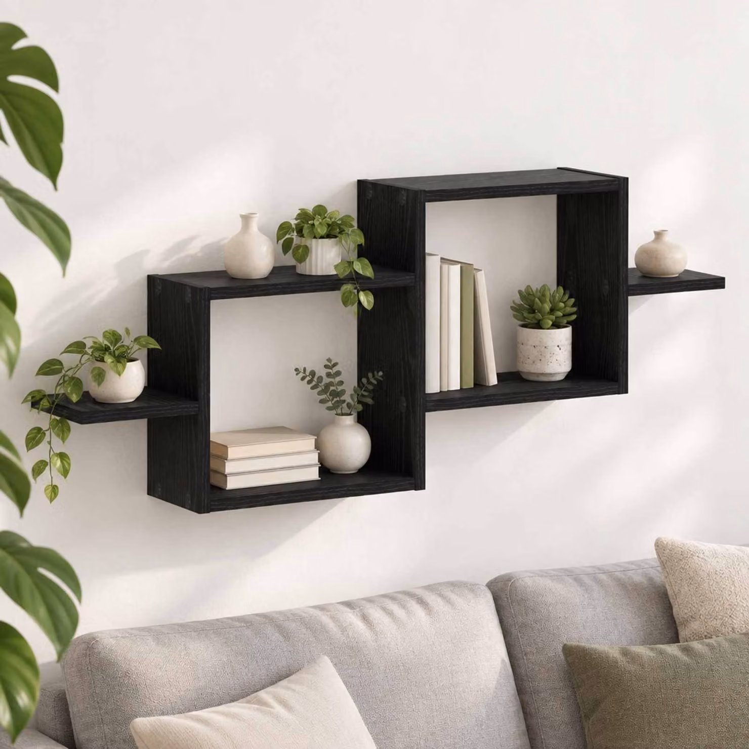 Scaffale da parete vidaXL in legno Rovere e Nero, design minimalista per soggiorno, L 95 x P 37 x H 17 cm