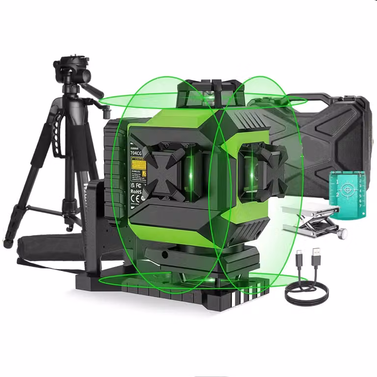 Livella laser a linea 4D - Livella laser a bolla - Livella laser a croce - 4 linee a 360 gradi - Autolivellante - Con treppiede