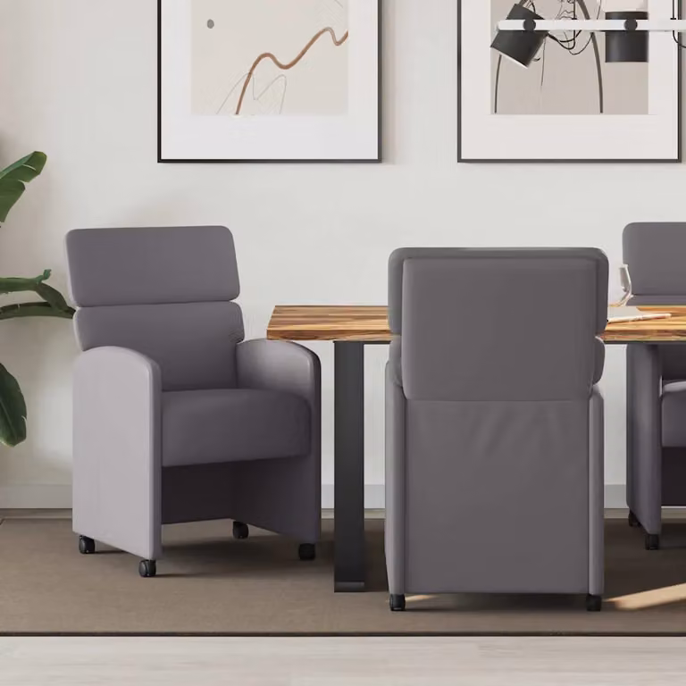 Set di 2 sedie da pranzo con ruote vidaXL in pelle sintetica grigia, L: 58 cm, P: 65 cm, H: 98 cm