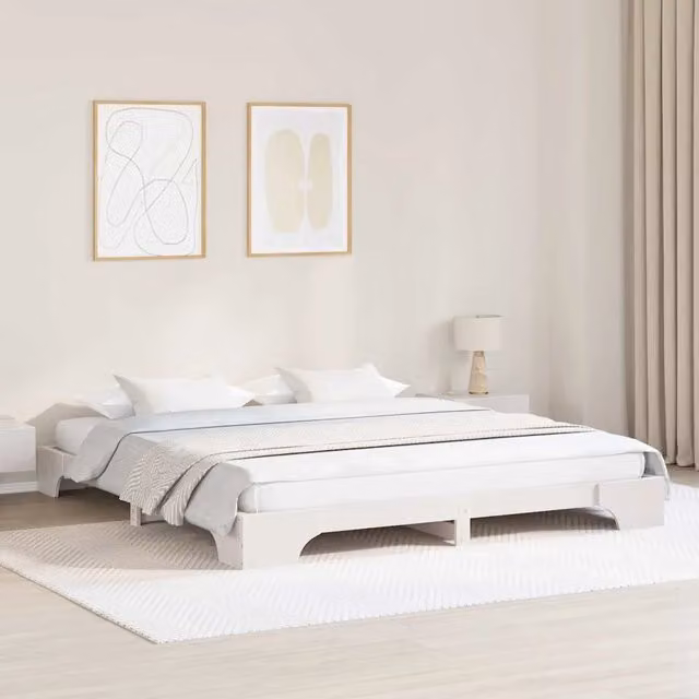 Struttura del letto-Giroletto-Rete del Letto Bianco 200 x 200 cm Pino massello 607865