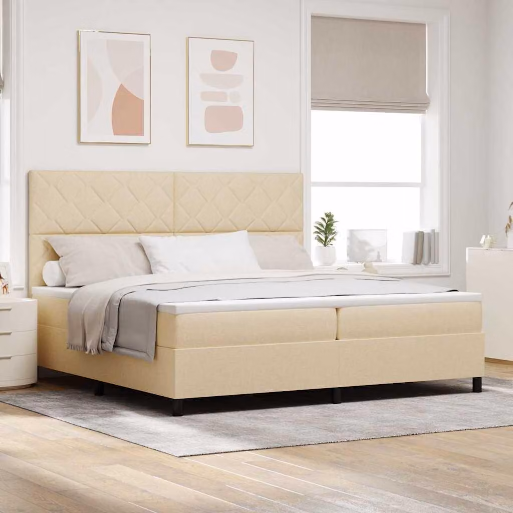 Maison Exclusive - Letto boxspring con strisce luminose a LED, color crema, 200 x 200 cm, rivestimento in tessuto
