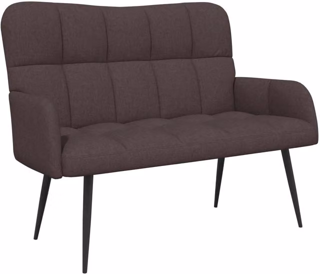 Divano moderno a due posti in tessuto marrone e grigio con struttura in metallo per soggiorno o camera da letto L: 115 cm, P: 61 cm, H: 87 cm