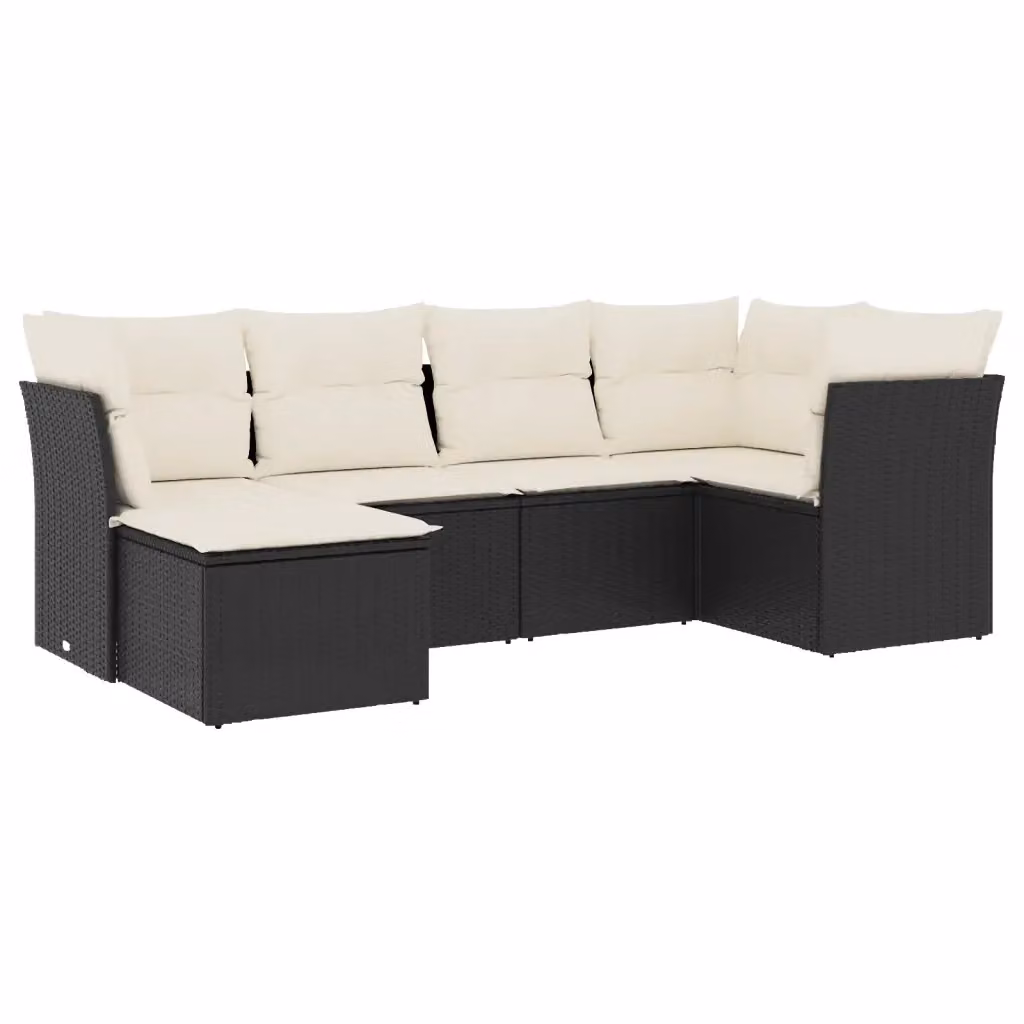 vidaXL Set Divano da Giardino a L con 6 Pezzi, Polyrattan Nero e Cuscini Inclusi – 2