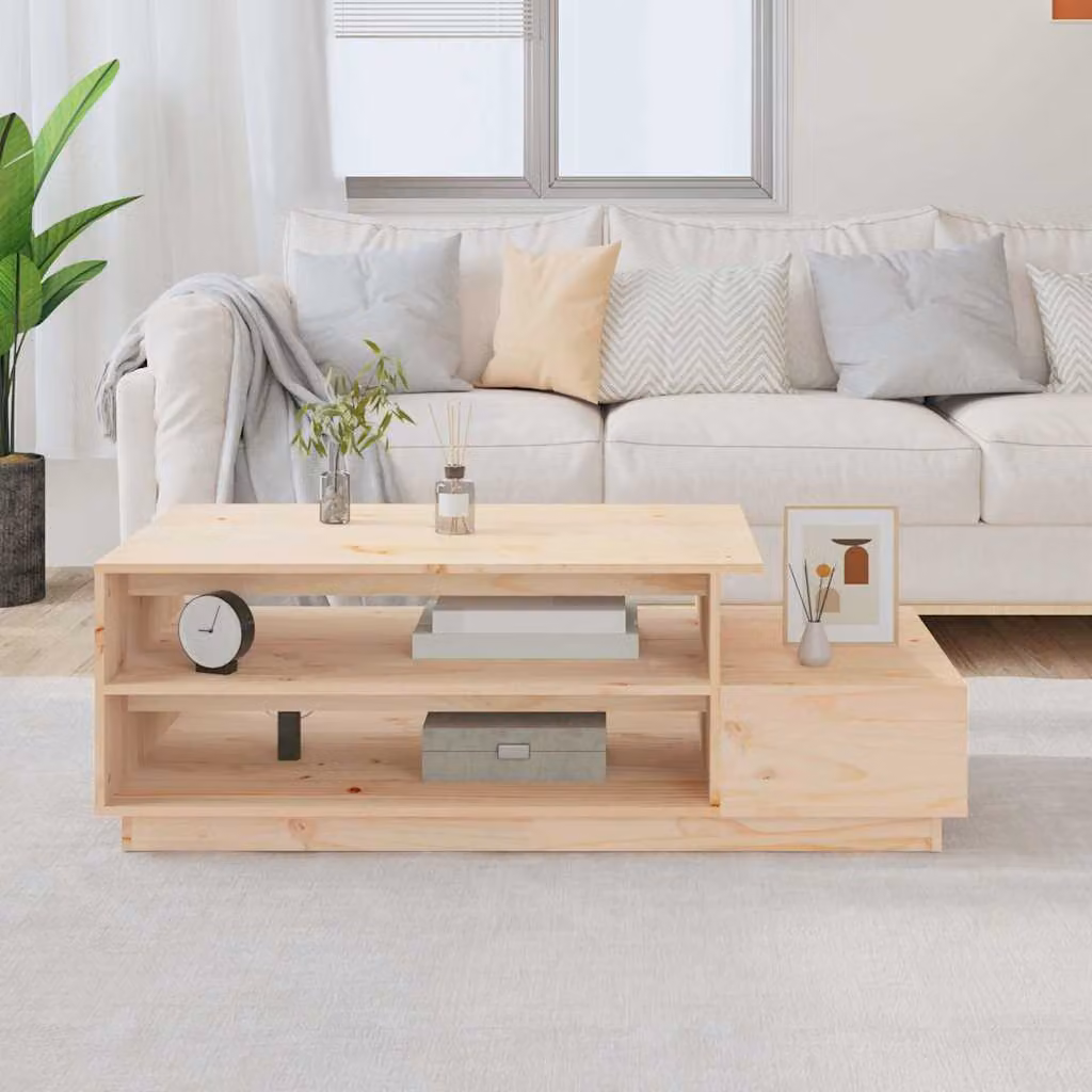 vidaXL Tavolino da Salotto in Legno Massello di Pino, Colore Marrone/Beige, L 120 x P 50 x H 40,5 cm