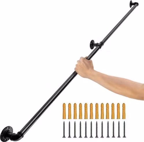 Set di 2 Corrimano VEVOR in Acciaio Inox Nero Opaco per Interni ed Esterni, Ringhiere a Parete con Tubo Rotondo, Capacità 200 kg