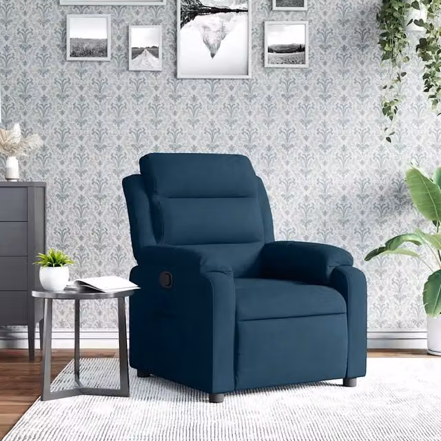 Divano Sedia-Poltrona Reclinabile Blu in Velluto 249350