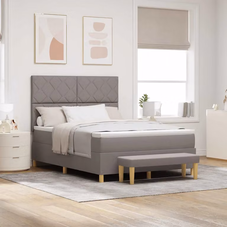 Letto a molle con cuscino vidaXL in tessuto beige o grigio, L: 140 cm, P: 190 cm