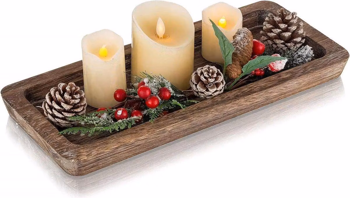 Vassoio rettangolare in legno per decorazioni - 40 cm x 17 cm - Stile rustico - Ideale per il soggiorno e il tavolino