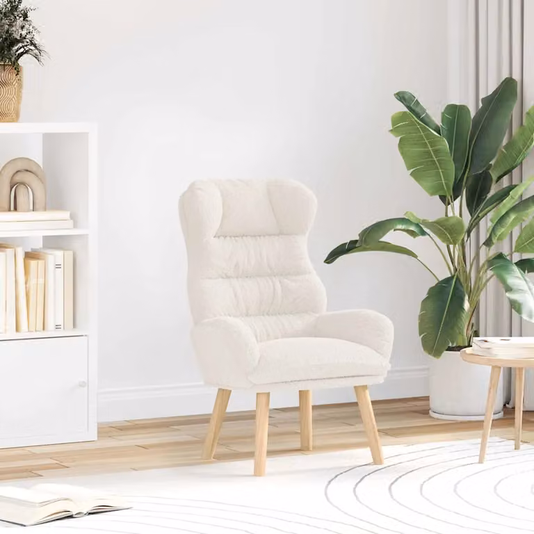 Poltrona lounge vidaXL in tessuto Sherpa color crema e bianco con braccioli, L: 69 cm, P: 74 cm, H: 93 cm