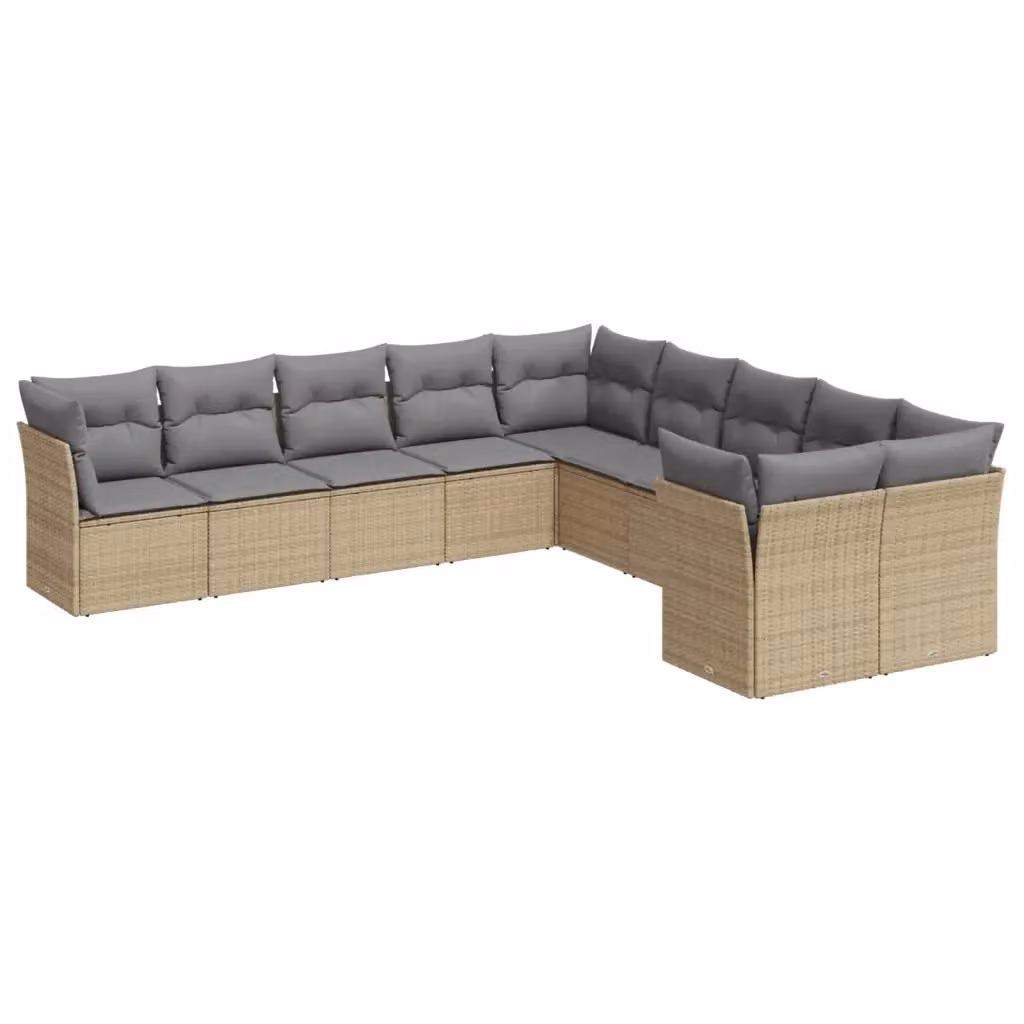 vidaXL Set Divano da Giardino 10 pz in Polyrattan e Metallo con Cuscini Beige e Grigio Resistenti ai Raggi UV – 2