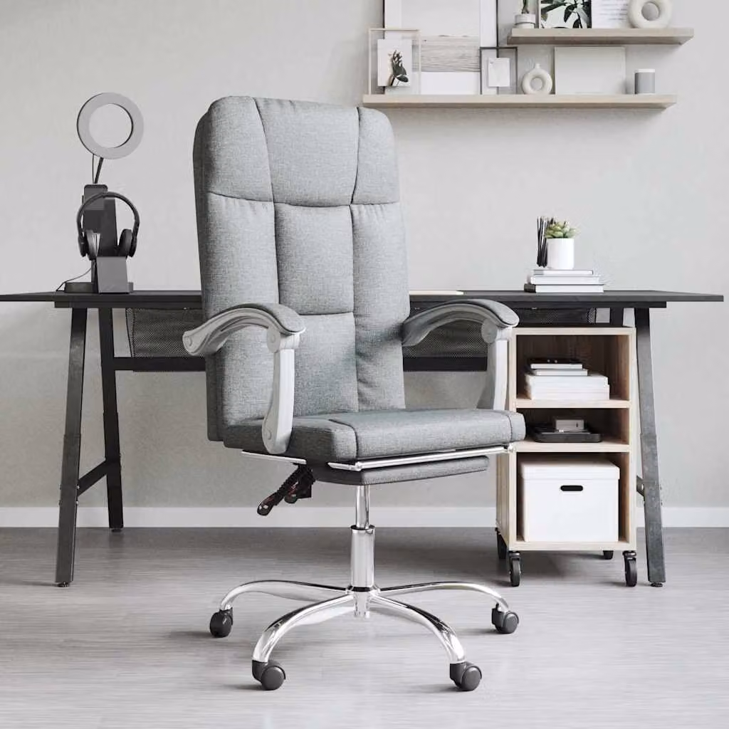 Sedia da ufficio reclinabile vidaXL in tessuto grigio con poggiatesta e ruote per home office