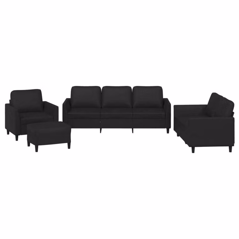 Set di Divani 4 pz con Cuscini Nero in Pelle finta