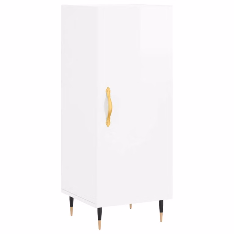 Credenza Bianco Lucido 34,5x34x90 cm in Legno Multistrato