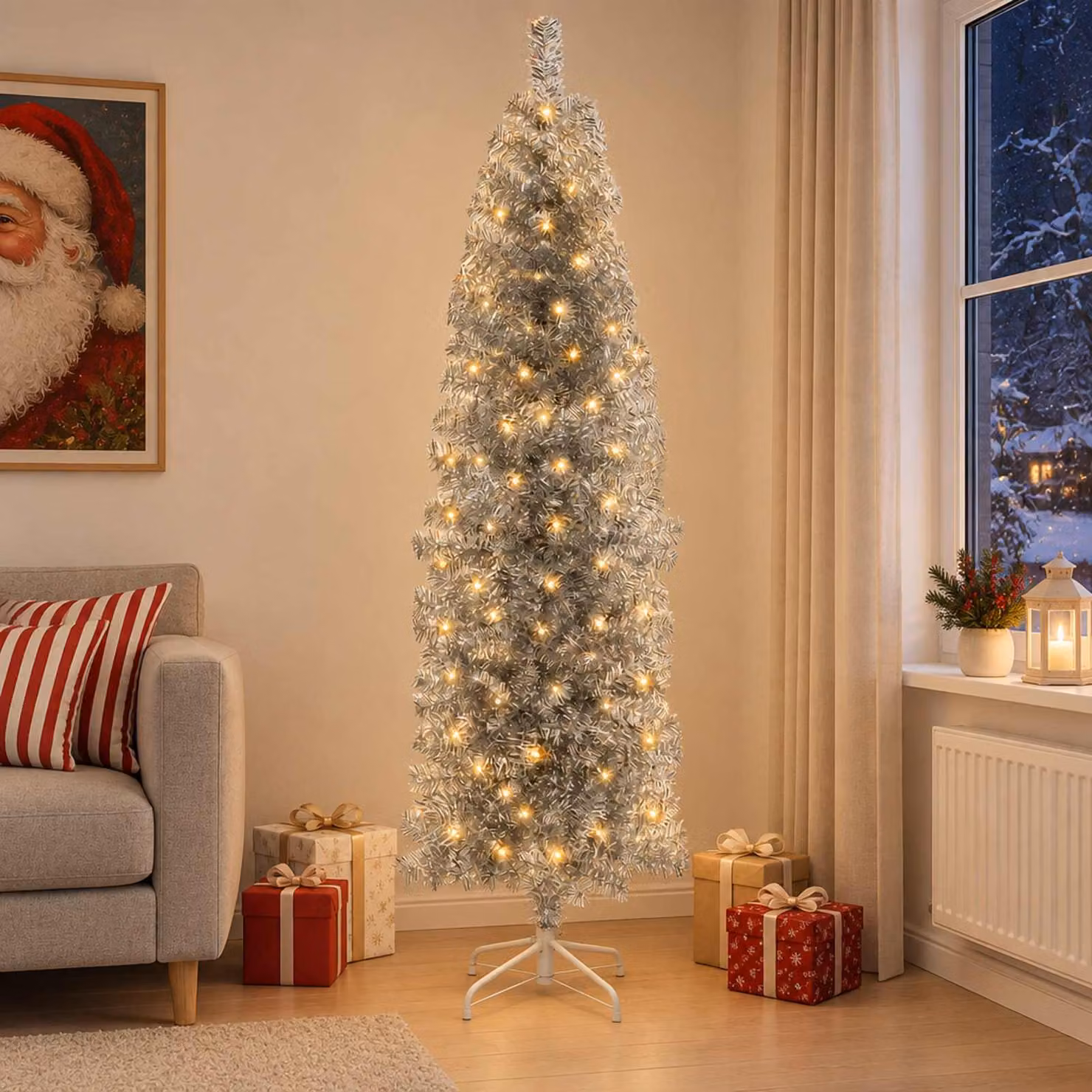 vidaXL Albero di Natale Artificiale Sottile 180 cm 300 LED