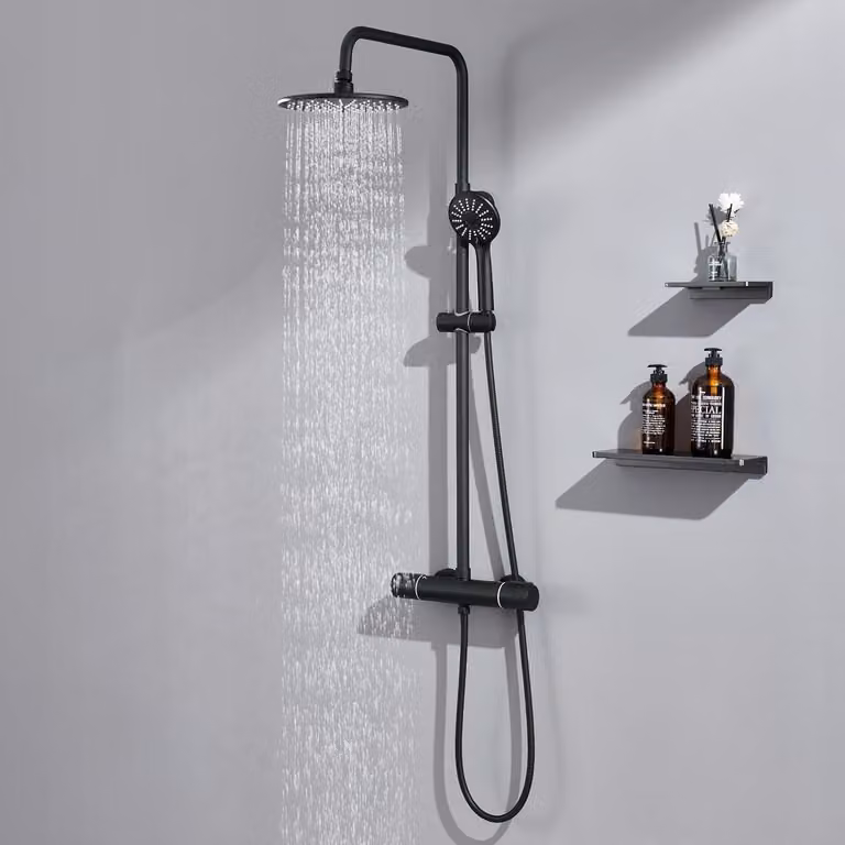 Sistema doccia Auralum termostatico nero doccia a pioggia regolabile in altezza acciaio inox 3 tipi di getto