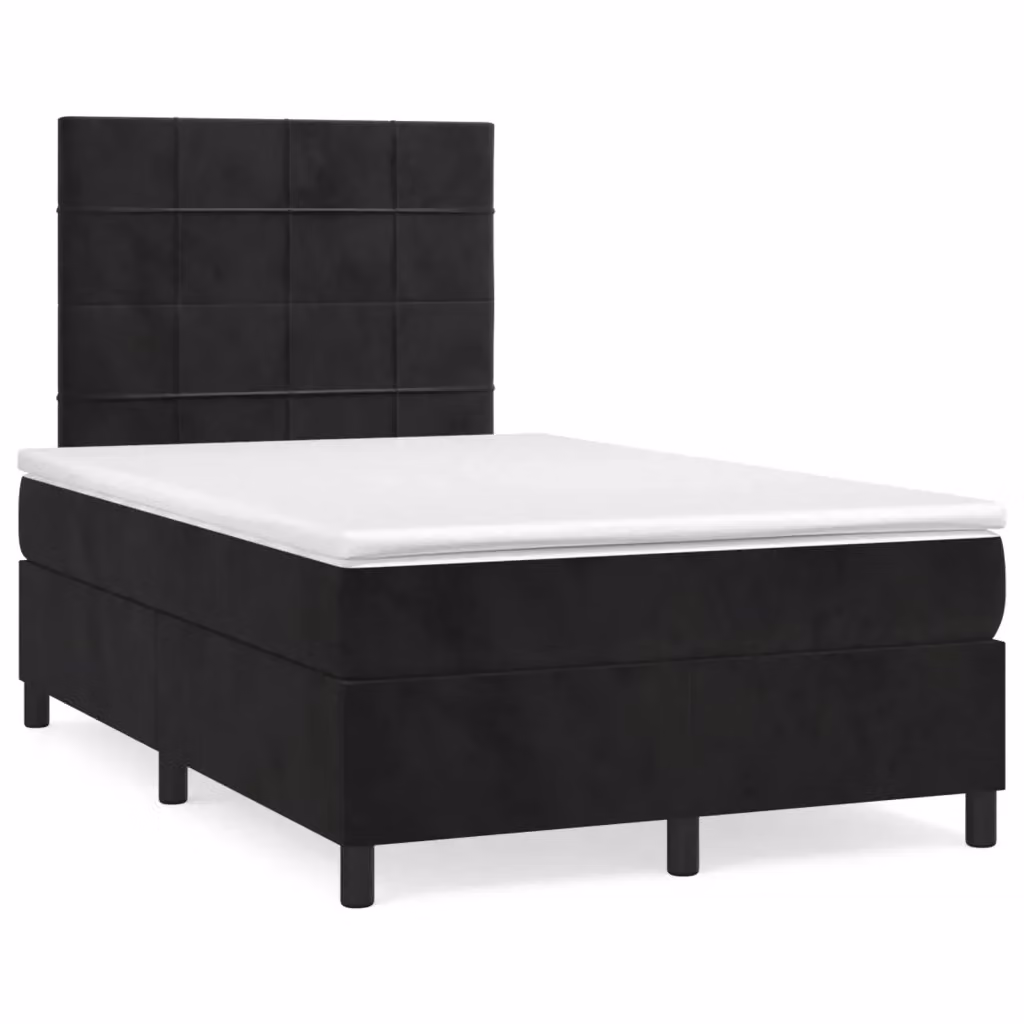 Letto Ibrido vidaXL con Giroletto a Molle e Materasso in Velluto Nero e Bianco L/P/H: 120 x 200 cm – 2