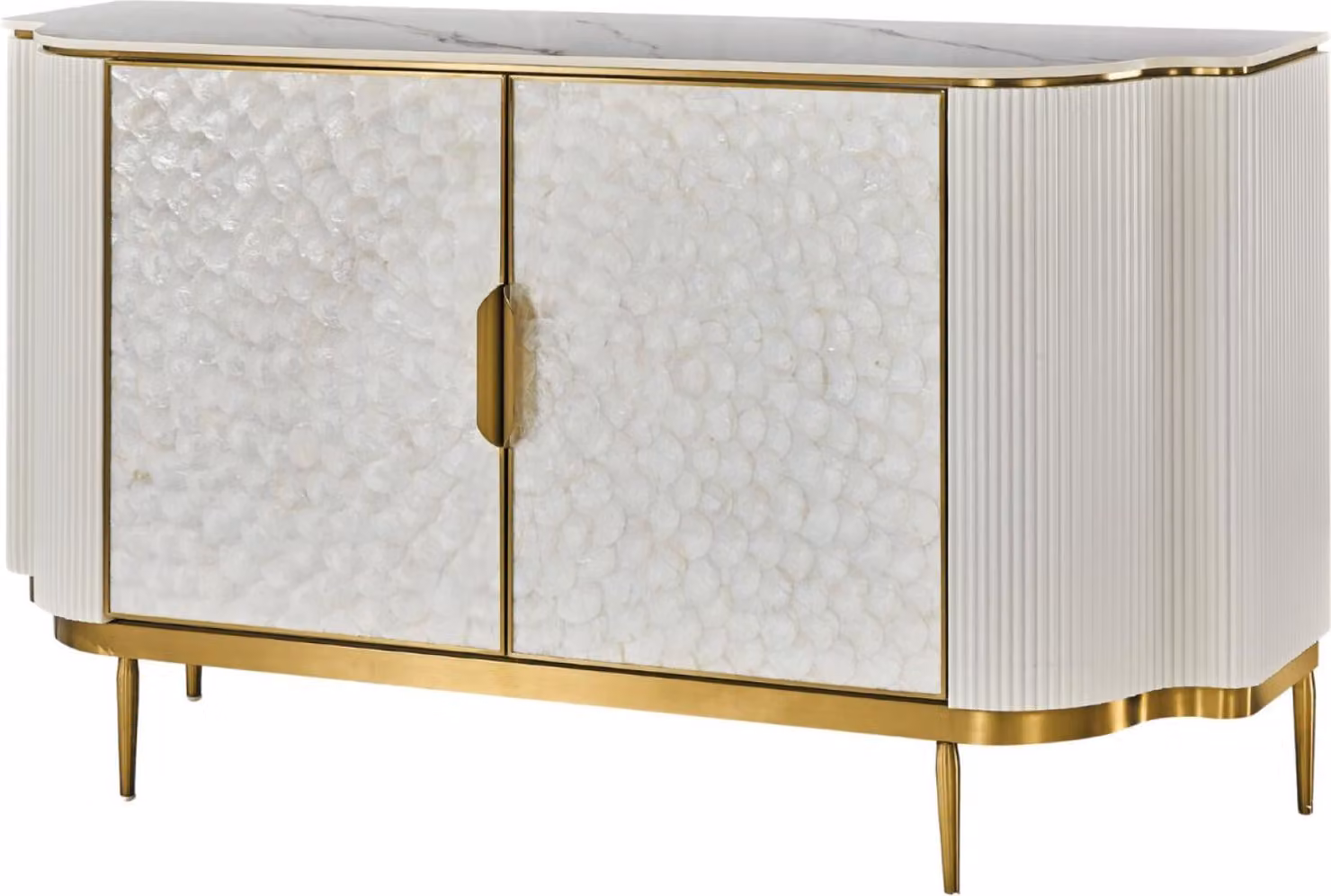 FURNLUX Credenza Stylish Marble White And Cream White And Gold 150cm / Colore principale: Beige / Dimensioni: 150 x 88 x 40 cm