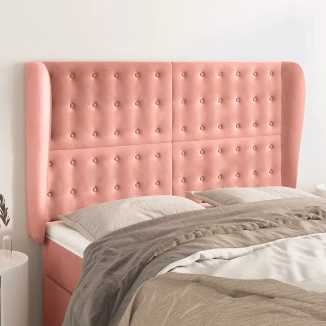 Testiera ad Orecchio Rosa 147x23x118/128 cm in Velluto 3118443