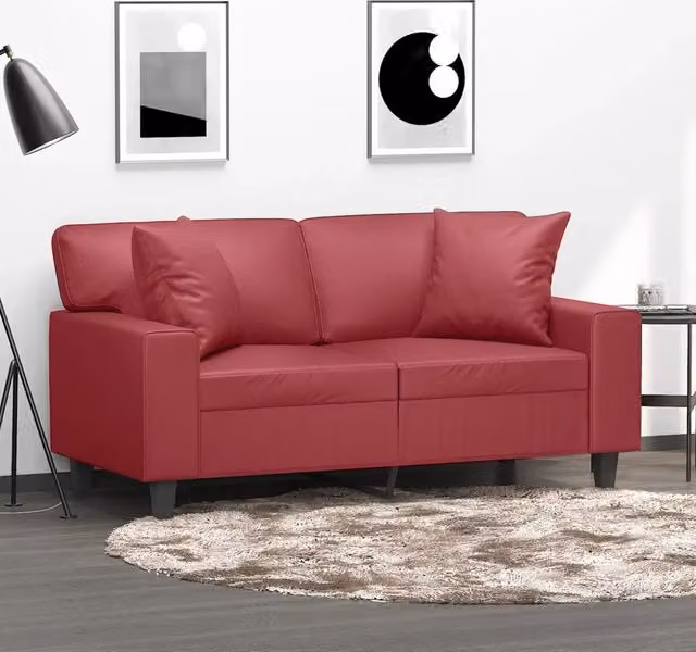 Divano a 2 posti moderno vidaXL in similpelle rosso con cuscini e struttura in metallo L: 154 cm, P: 80 cm, H: 77 cm – 1