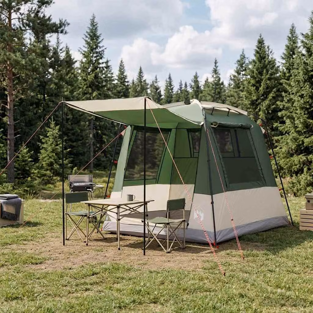 vidaXL Tenda Party per 4 persone Verde in Poliestere 185T con rivestimento PU L: 210 cm, P: 190 cm, H: 180 cm
