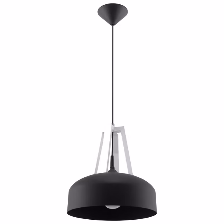 Lampada a sospensione CASCO bianco/nero 1xE27 15W acciaio/legno 85x30x30cm Sollux Lighting