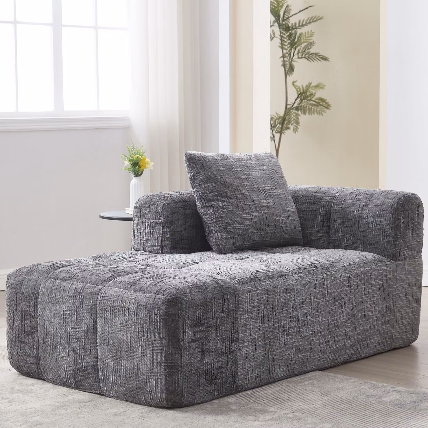 LVHOM Divano letto Chaise longue con cuscini, poltrona lounge, poltrona reclinabile con tasca laterale, divano funzione letto, poltrona per soggiorno, grigio